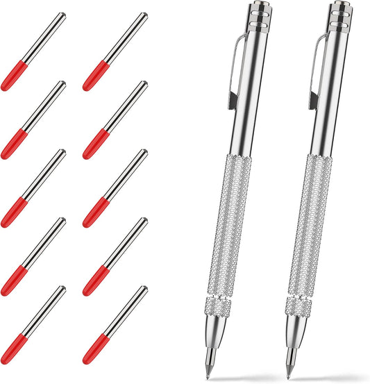 2 Pack Tungsten Carbide Scriber Tool Set with Magnet - Professional Metal Engraving Pen, Extra 10 Carbide Replacement Tips - Ultimate Scribing Tools for Glass/Ceramics/Sheet Metal Marking